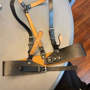 Black Leather Adjustable Harness Belt for woman